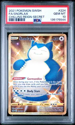 2021 POKEMON SWORD & SHIELD CHILLING REIGN SECRET #224 FULL ART/SNORLAX PSA 10 - Image 1