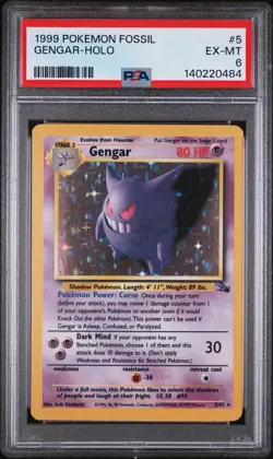 1999 POKEMON FOSSIL #5 GENGAR-HOLO PSA 6 - Image 1