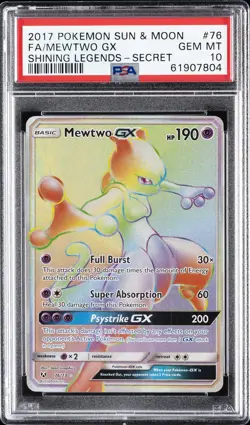 2017 POKEMON SUN & MOON SHINING LEGENDS SECRET #76 FULL ART/MEWTWO GX PSA 10 - Image 1
