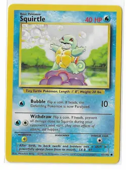 Squirtle 63/102 Unlimited Base Set WOTC Vintage Pokemon TCG Card NM - Image 1