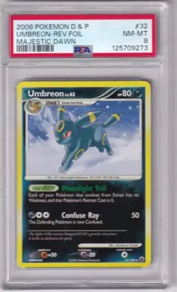 2008 Pokemon D & P Umbreon-Rev . Foil Majestic Dawn 32/100 PSA NM-MT 8 - Image 1