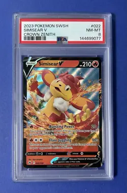 2023 Pokemon SWSH Simisear V Crown Zenith #022 PSA 8 NM-MT - Image 1