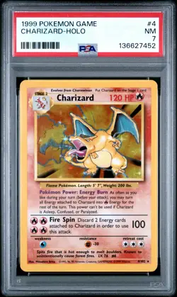1999 POKEMON BASE SET UNLIMITED #4 CHARIZARD-HOLO PSA 7 - Image 1