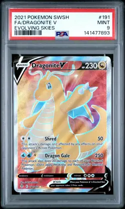 2021 Pokemon Sword & Shield Evolving Skies Dragonite V #191 PSA 9 - Image 1