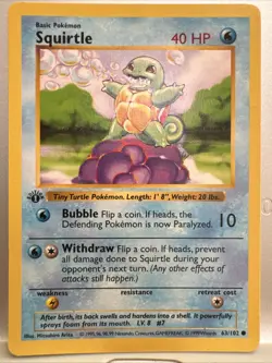 Squirtle 63/102 - 1st edition Shadowless Base 1999 - English - Heavily Played - Image 1