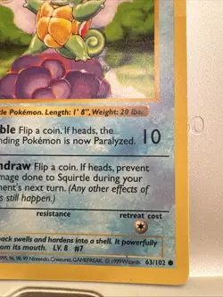 Squirtle 63/102 - 1st edition Shadowless Base 1999 - English - Heavily Played - Image 4