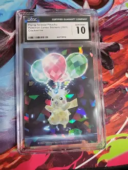 2023 POKEMON CENTER STICKERS CRACKED ICE FLYING TERASTAL PIKACHU CGC 10 GEM MINT - Image 1