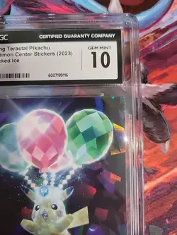 2023 POKEMON CENTER STICKERS CRACKED ICE FLYING TERASTAL PIKACHU CGC 10 GEM MINT - Image 4