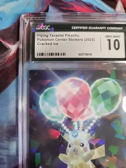 2023 POKEMON CENTER STICKERS CRACKED ICE FLYING TERASTAL PIKACHU CGC 10 GEM MINT - Image 5