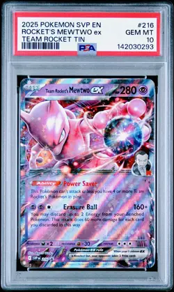 2025 POKEMON SVP EN-SV BLACK STAR PROMO #216 TEAM ROCKET'S MEWTWO EX PSA 10 - Image 1