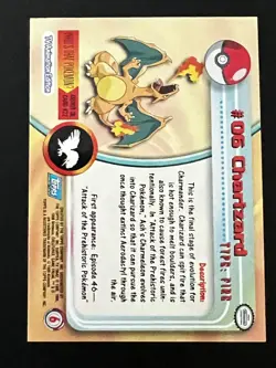 Topps 1999 Charizard #6 Pokemon TV Animation Edition Series 1 (Blue Label) - Image 2