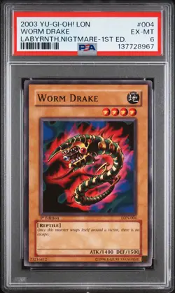 2003 YU-GI-OH! LON-LABYRINTH OF NIGHTMARE 1ST ED #004 WORM DRAKE PSA 6 - Image 1