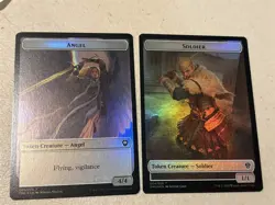 2 x mtg foil token Angel // Soldier, 001//004, Dominaria United, unplayed - Image 2