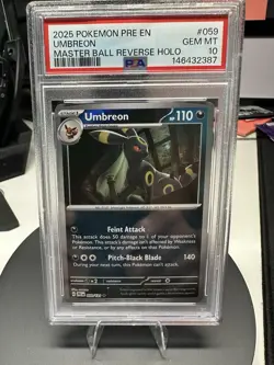 Pokemon TCG Umbreon Card 59/131 Prismatic Evolutions Masterball Reverse PSA 10 - Image 1