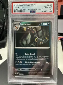 Pokemon TCG Umbreon Card 59/131 Prismatic Evolutions Masterball Reverse PSA 10 - Image 2