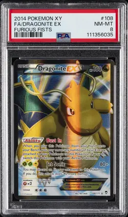 2014 POKEMON XY FURIOUS FISTS #108 FULL ART/DRAGONITE EX PSA 8 - Image 1