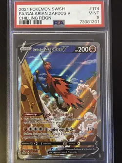 2021 Pokemon SWSH Chilling Reign Galarian Zapdos V #174 Full ART - PSA 9 MINT - Image 1