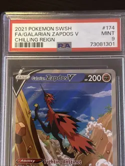 2021 Pokemon SWSH Chilling Reign Galarian Zapdos V #174 Full ART - PSA 9 MINT - Image 3