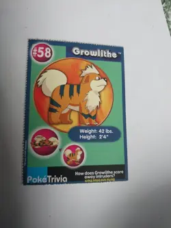 Vtg VINTAGE Pokemon Pokemon GROWLITHE 58 TRADING CARD Burger King Promo Nintendo - Image 1