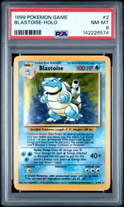 Pokemon PSA 8 NM Mint Blastoise Holo 2/102 Unlimited Base Set - Image 1