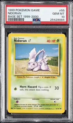 1999 POKEMON BASE SET 1999-2000 “4TH PRINT” #55 NIDORAN PSA 10 - Image 1