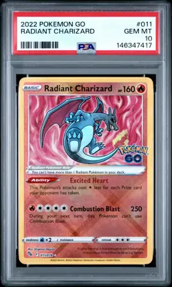 PSA 10 GEM MINT Radiant Charizard #011 Pokemon Go Card 2022 - Image 1
