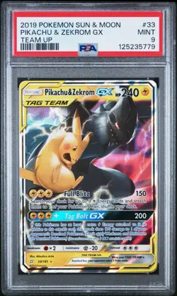 2019 Pokemon, Sun & Moon, Pikachu & Zekrom GX #33/181 Team Up Holo, PSA 9, UR - Image 1