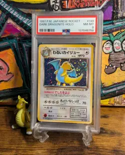 Pokemon 1997 🪽 JPN Dark Dragonite Rocket Gang Holo Rare ✨ PSA 8 With Swirl 🌀 - Image 1