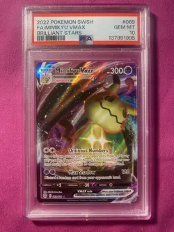 2022 Pokemon SWSH Brilliant Stars Mimikyu VMAX #069 FA PSA 10 Gem Mint - Image 1