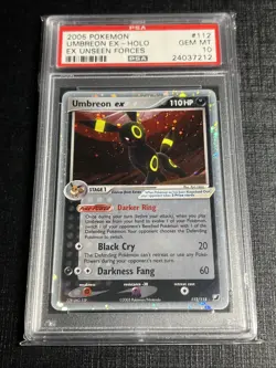 2005 Pokemon Ex Unseen Forces #112 Umbreon Holo PSA 10 Gem Mint Swirl - Image 1
