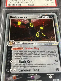 2005 Pokemon Ex Unseen Forces #112 Umbreon Holo PSA 10 Gem Mint Swirl - Image 2