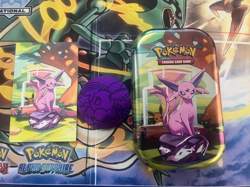 POKEMON PRISMATIC EVOLUTIONS ESPEON EMPTY TIN + COIN STICKER NO PACKS INCLUDED - Image 2