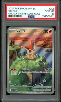 PSA 10 GEM MINT Victini 208 Promo Illustration Collection Pokemon Card - Image 1