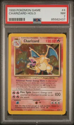 1999 POKEMON BASE SET UNLIMITED #4 CHARIZARD-HOLO PSA 7 - Image 1