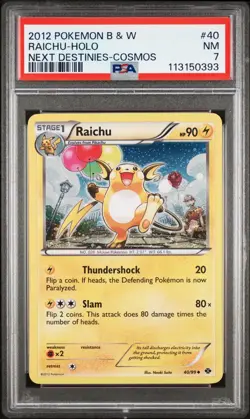 PSA 7 NM Raichu 40/99 Cosmos Holo Promo Pokemon BW Next Destinies LOW POP! - Image 1