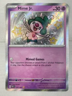 Mime Jr. - 157/091 SV Paldean Fates Baby Shiny Holo Rare Card NM - Image 1