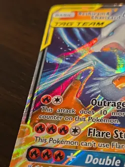 2019 Pokemon SM Unbroken Bonds Reshiram Charizard Tag Team Holo #20/214 Damaged - Image 5