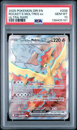 2025 POKEMON DRI EN-DESTINED RIVALS ULTRA RARE TEAM ROCKET'S MOLTRES EX PSA 10 - Image 1