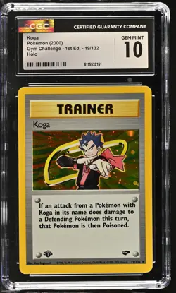 CGC 10 GEM MINT Koga Gym Challenge 1st Edition 19/132 Holo Pokemon Card - Image 1