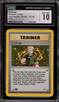 Pokemon Lt. Surge Gym Heroes 1st Edition Holo Rare #17 CGC 10 Gem Mint - Image 1