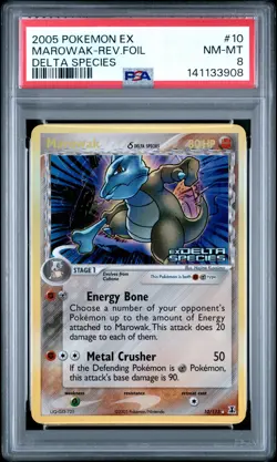 2005 POKEMON EX DELTA SPECIES #10 MAROWAK-REVERSE FOIL PSA 8 - Image 1