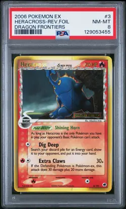 2006 POKEMON EX DRAGON FRONTIERS #3 HERACROSS-REVERSE FOIL PSA 8 - Image 1