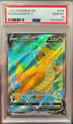 2022 Pokemon Go FA Dragonite V Full Art Ultra Rare Holo 076/078 PSA 10 Gem Mint - Image 1