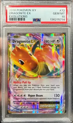 2016 Pokemon XY Evolutions Dragonite Ex Holo 72/108 PSA 10 Gem Mint - Image 1