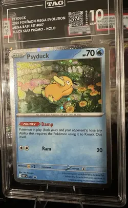 POKEMON - #007 PSYDUCK - MEGA EVOLUTION Promo -TAG 10 Score 974! Top 3! Swirl - Image 1