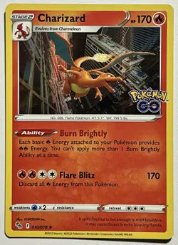 Charizard 010/078 (NM) Holo Rare Sword & Shield: Pokemon GO 2022 Pokemon Card - Image 1