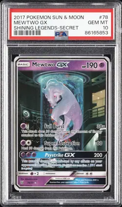 2017 POKEMON SUN & MOON SHINING LEGENDS SECRET #78 MEWTWO GX PSA 10 - Image 1