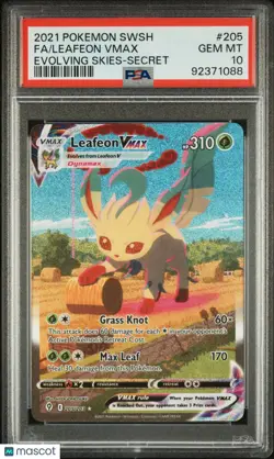 2021 Pokemon Sword & Shield Evolving Skies Leafeon VMAX Fa Secret PSA 10 205/203 - Image 1