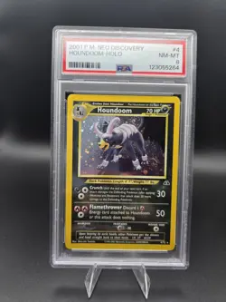 2001 Pokemon Card Neo Discovery Set HOUNDOOM Holo 4/75, PSA 8 NM-MT Swirl - Image 1