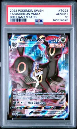 2022 POKEMON SWORD & SHIELD BRILLIANT STARS #TG23 FULL ART/UMBREON VMAX PSA 10 - Image 1
